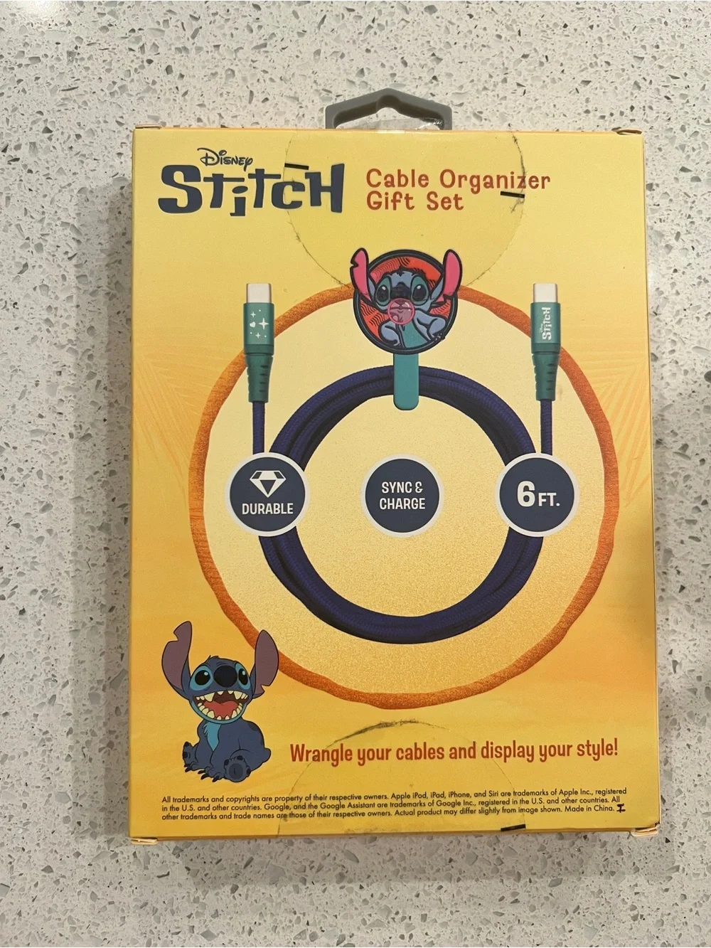 Disney Stitch 6ft Blue USB-C to USB-C Charging Cable with Cable Organizer